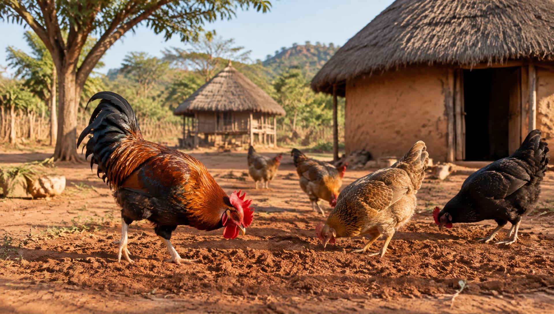 Road runner chickens at a Zimbabwean kumusha